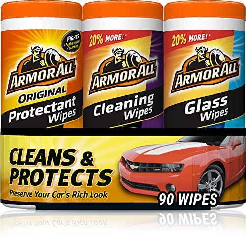 Armor All Protectant, Glass and Cleaning Wipes, Wipes for Car Interior and Car Exterior, 30 Count Each (Pack of 3)