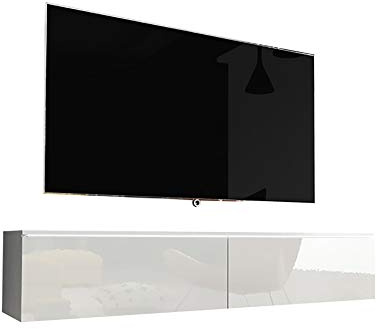Selsey KANE – TV-bänk TV-skåp hängande/stående 140 cm (vit matt/vit högglans med LED)