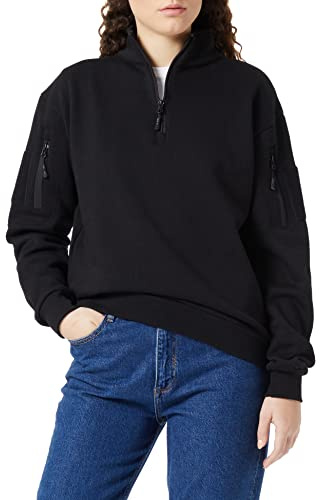 Mil-Tec Tactical Sweatshirt (Unisex) • Pullover mit Zipper • Sweater mit Kragen • Atmungsaktives Sweatshirt Damen & Herren • Warmer Pulli für Arbeit, Freizeit, Outdoor • Schwarz, XL