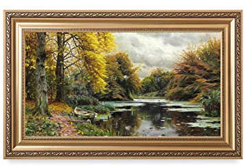 DECORARTS - River Landscape 1903, by Peder Mork Monsted Oil Painting Reproductions. Giclee Print Stretched Framed size: 36x22