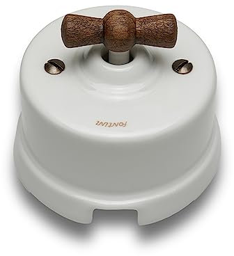 FONTINI - GARBY - Interrupteur Va & Vient Porcelaine Blanche Manette Bois Hêtre 10A-250V - Réf. 30308213