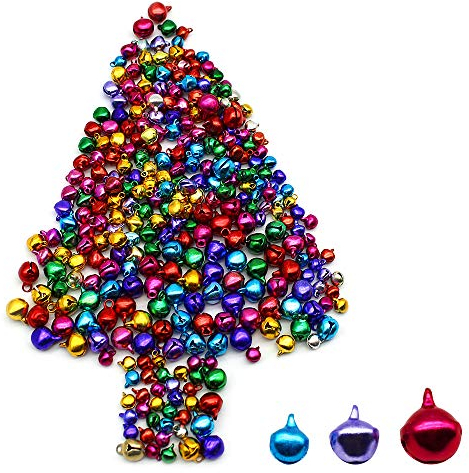 quiodok 500 Stück Glöckchen zum Basteln Weihnachtsglöckchen 10/8/6 mm Jingle Bells mit Öse Mini-Glöckchen Christbaumschmuck Glöckchen Bunt, für Geschenkverpackung, Weihnachten Dekoration