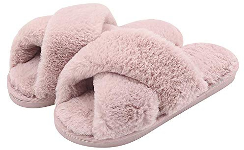 Fadezar Pantofole Peluche Donna Ciabatte da Casa Comode Invernali Moda Scarpe Sandali Slippers Rosa EU 39/40