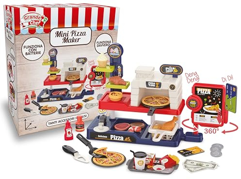 Teorema Giocattoli, Grand Chef Mini Pizzeria, Ensemble de cuisine pour enfants avec four et nourriture jouet, caisse enregistreuse avec sons, de nombreux accessoires inclus