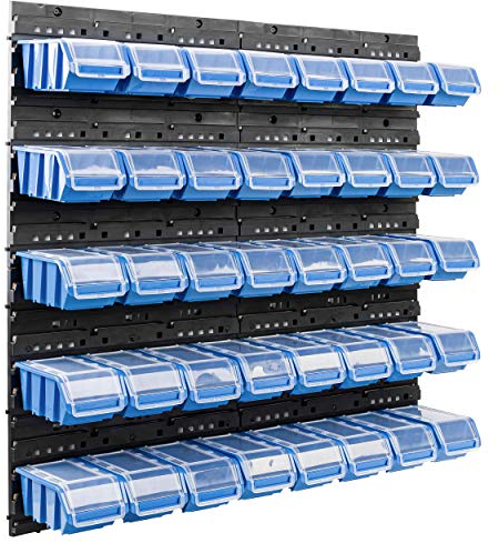 Lot de 40 caisses de rangement empilables en plastique avec couvercle transparent Bleu 80 x 80 cm