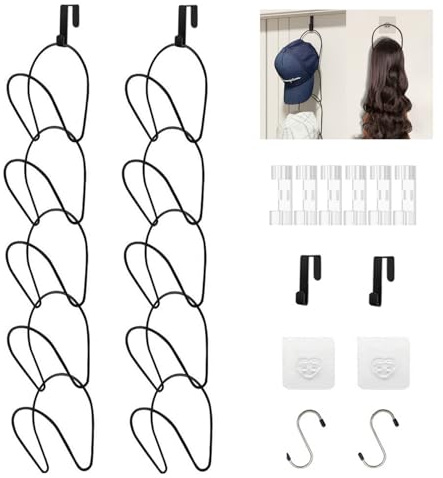 LINFIDITE Cap Halter Tür Hut Racks, Baseball Cap Halterung Schrank hängende Einstellbare Huthalter,für Schals Handtaschen Handtücher Kleidung Krawatten mit Haken zum Aufhängen, 10 Stück schwarz