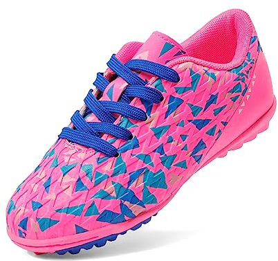 DREAM PAIRS Boys Football Boots Shoes Kids Girls Soccer Athletics Sport Training Shoes Indoor Outdoor Football Shoes Sneakers for Unisex,Size 4 Big Kid,Fuchsia,SDSO223K