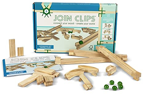 JOIN CLIPS®: Marble Track Erweiterungsset – Kugelbahn - Bauen und Spielen -für Kinder - Geeignet ab 4 Jahren - Mit edukativen Beispielen - Holz Bausteine