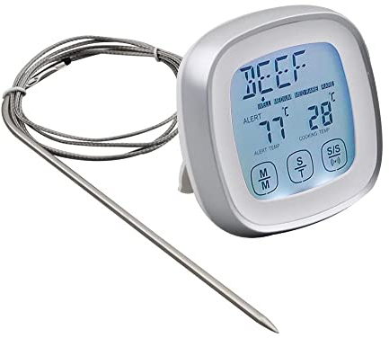 Fasizi Termometro digitale da cucina a lettura istantanea, con sonda di allarme timer, per forno, cucina, griglia, affumicatore (argento)