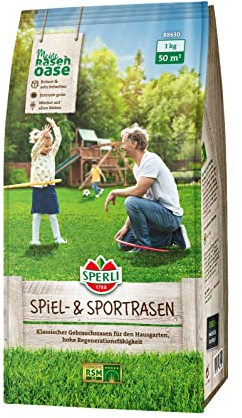 SPERLI's Spiel- & Sportrasen RSM 2.3 1 kg für 50 m² - Robuster Rasensamen für Sport und Spiel, Schnellkeimend & Intensiv Grün, Ideal für Hausgärten