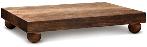 Amyhill Wood Pedestal Stand Kitchen Soap Tray Farmhouse Wooden Riser Stand for Kitchen Bathroom Counter Table Decor Plant Candle Vases Display(Classic,Dark Brown,12 x 7 Inch)