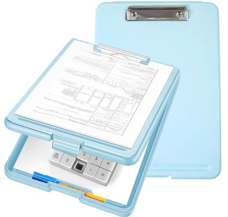 Porte Bloc A4 à Pince avec porte stylo, Planchettes à Pince A4 avec Rangement, Presse-papiers Dossier pour Infirmière Médecin Enseignants Étudiants Coach de vente Conférence de bureau d'école, Bleu