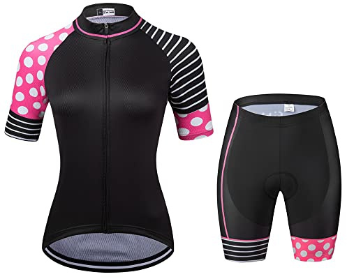 Dam svart rosa kortärmad cykeltröja set kläder cykelkläder snabbtorkande XS-4XL, 1, XS