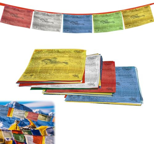 Goviox Tibetische Gebetsfahne, 1 Rolle 20 Seiten 5 Meter, Gebetsfahnen Tibet Outdoor, Buddhistische Gebetsfahnen Prayer Flags, Traditionelle Fünf Elemente, Windpferd-Flaggen, für Buddhistische Altäre