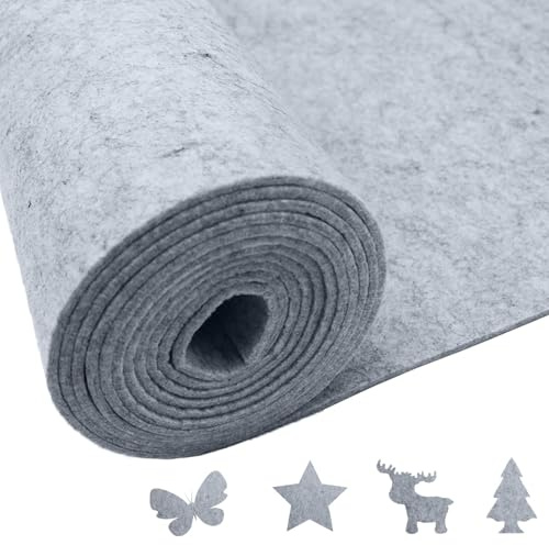 HDKAJL Filtrulle, 250 cm x 40 cm x 3 mm ljusgrå polyester filttyg, för att klippa till gör-det-själv-projekt som förvaringsväskor, lapptäcke, sömnad, hantverk och dekoration