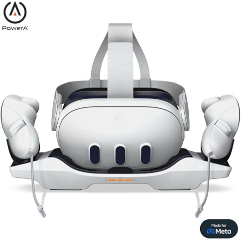 PowerA-Ladestation für Meta Quest 3 / 3S, Offiziell lizenziert von Meta, VR-Headset-Ladegerät, Controller-Ladegerät, wiederaufladbare Controller-Batterien, bis zu 30 Stunden pro Ladung, USB-C-Betrieb