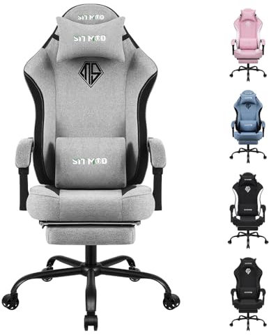 SITMOD Fabric Gaming Chair for Adults, PC Computer Chairs with Footrest, Ergonomic Video Game Chair-Backrest and Seat Height Adjustable Swivel Task Chairs for Adults with Lumbar Support, Up to 150Kg