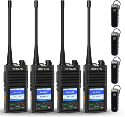 Retevis RB658 Walkie Talkie, Professionelles Funkgerät, APP-Einstellung, 1800 mAh, Funkgeräte mit Kabellosem Ohrhörer für Bergsteigen, Radfahren (4 Stück, Schwarz)