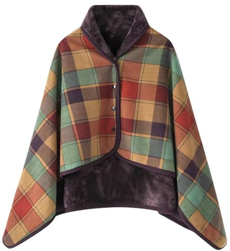 WINKEEY Poncho delle donne, mantello caldo invernale, maglia Cape Cardigan per le donne, Wrap Open Front Cape, coperta calda invernale, coperta in pile spessa,Giallo Verde