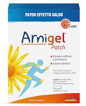 Arnigel Patch - Patch Cosmetico con Effetto Caldo, Azione Lenitiva 24 Ore, Dona Sollievo a Collo e Spalle, a Base di Arnica Montana e Artiglio del Diavolo - Confezione da 5 pezzi