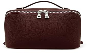 EACHY Travel Makeup Bag, Lychee Leather Large Capacity Cosmetic Bag for Women, Open Flat Toiletry Bag with TPU Brush Compartment, Waterproof Skincare Organizer Travel Essentials