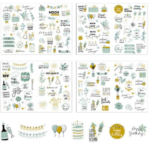 4 Feuilles 225 Pièces Autocollants Joyeux Anniversaire, Stickers Décoratifs pour Livre d'Or Album Photo, Autocollants Scrapbooking d'Anniversaire Créatifs et Artistiques Décoration Cadeau Anniversaire