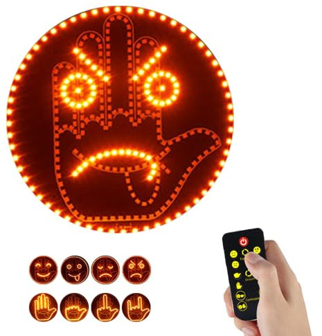 KBIBCK Lampe d'expression et de doigt pour voiture, 4 Émojis Et 4 Gestes pour Voiture, Lampe de signe de main Emoticon pour voitures avec télécommande, Lampes décorative LED pour voitures