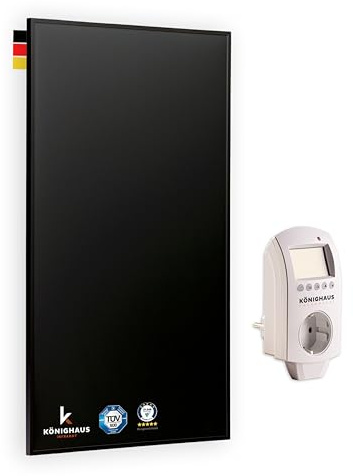 Könighaus infrarödvärmare - 300 W Black Edition med termostat – TÜV SÜD + 5 års garanti ✓ dubbelt överhettningsskydd ✓ klar för drift på 2–4 min