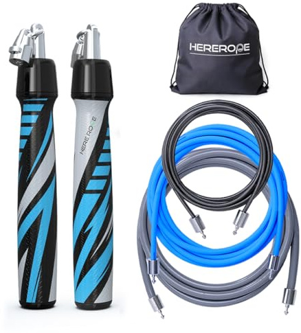 Weighted Skipping Rope for Adults – Hererope Interchangeable 1/6lb, 1/4lb, 1/2lb Jump Rope – 360° Spin, Adjustable Length, Ergonomic Leather Grip – Fitness, Weight Loss & Strength Training