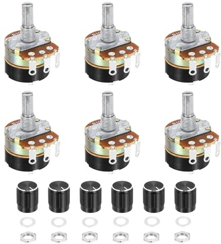 sourcing map 6 Pack WH138 Potentiometer 10K Ohm Single-Joint Variable Resistors 3 Terminals Linear Taper Rotary with Knob Cap for Audio Volume Control