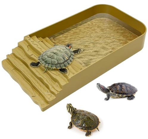 PINVNBY Reptile Bathing Pool Plastic Tortoise Food Dish with Ramp Reptile Food Dish & Water Bowl Tortoise Habitat Accessories for Frog Lizard Box Turtle