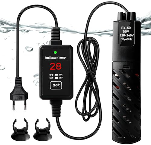 BORDEAG 50W Mini Riscaldatore per Acquario con Tubo al Quarzo, Riscaldatore Digitale per Acquario, Controller Intelligente per Riscaldamento Acquario, Riscaldatore per Acquario per Pesci, per Acquari