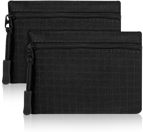 GEEHUA Kleine Münzgeldbörse, Mini-Canvas-Beutel mit Reißverschluss, tragbare Münztasche für Damen und Herren, kompakter Geldorganizer (schwarz), 2 Stück