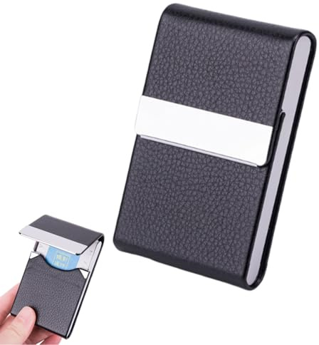 YAZWUR Porta Tarjetas de Doble Uso de Cuero y Metal, Estuche para Tarjetas de Visita y Cigarrillos, Diseño Delgado con Cierre Magnético (Negro)