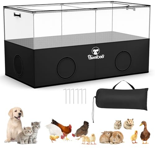 Pawaboo Small Animal Playpen, Pet Cage Tent with Breathable Mesh Wall and Bottom, Foldable Small Pet Enclosure for Puppy Kitten Rabbit Chicken Hamster Guinea Pig Indoor Outdoor Fence, Black
