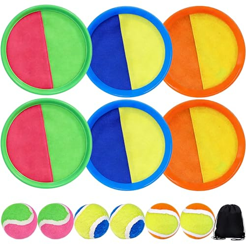 Chennyfun Palla Racchetta Scratch Giochi, Gioco Catch Ball And Toss con 6 Pagaie e 6 Palle, Racchetta da Spiaggia Set, Beach Backyard Lawn Sport Activity,Gioco Estivo da Spiaggia per Bambini e Adulti