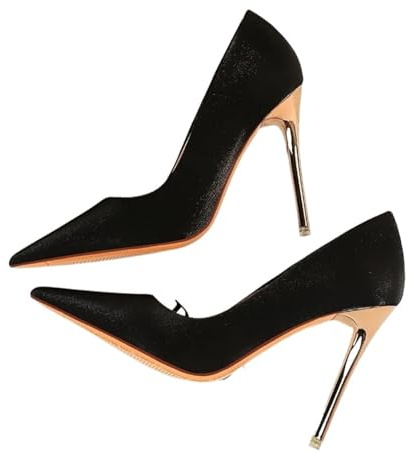DASJKDI Chaussures Femme Escarpins Satin Tissu Stiletto Talons Hauts Mariage Grande Taille 42 43 pour Mariage et Bal de(Black-10.5cm,34)