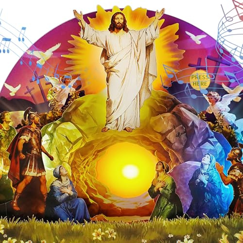 FaCraft He is Risen Card, Jesus Resurrection 5-Layer Musical Easter Cards Religious, with Light & Music, with Envelope & Seal, for Sympathy Baptism Confirmation Get Well Encouragement Birthday