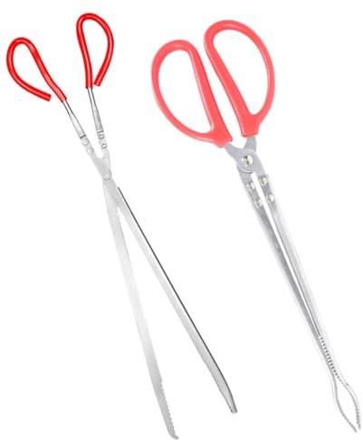 Toyvian Pinzas para Serpiente y Cangrejo 2 Piezas Acero Inoxidable 52 CM (Boca Curva y Recta) Pinzas Largas Antideslizantes para Uso en Parrilla, Mariscos y Alimentación de Reptiles