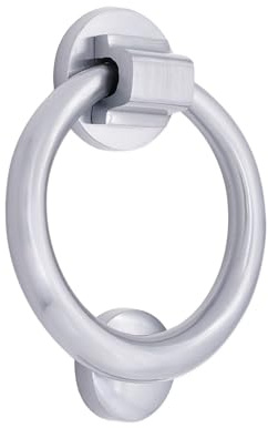 Infinity Decor Battente ad anello in ottone massiccio, 110 mm, finitura cromata satinata, di alta qualità, per ingresso e porta d'ingresso