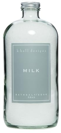 K. Hall Designs Milk Bath Salt Soak with Vitamin E, Creamy-Sweet Scent with Coconut & Vanilla, Relaxing Bath Products for Women & Men, 32 oz