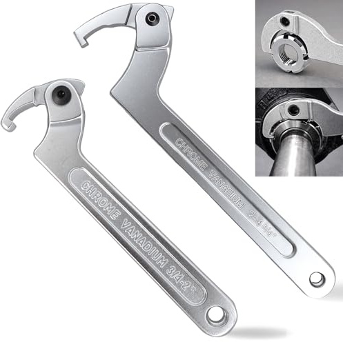 Wadoy Adjustable C Spanner Hook Wrench Tool, Chrome Vanadium 3/4-2(19-51Mm)+2-4 3/4(51-121Mm) Spanner Set-Used to Tighten Side Slot Nuts on Collars, Lock Nuts and Bearings Collets