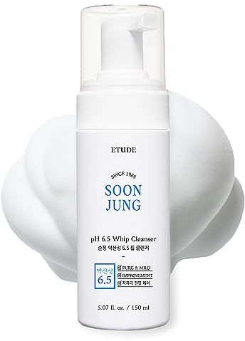 Etude House SoonJung pH 6,5 Peitschenreiniger 5,1 fl. Unze. oz. (150ml) 21AD| Nicht komedogener und hypoallergener Soft Bubble Hydrating Facial Cleanser für empfindliche Haut