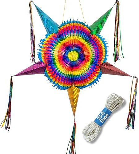 Mexican Pinata – Large 32” Rainbow Party Piñata with 25-ft Rope Included – Extra Large Birthday Piñata for Adults, Pride – TexMex Fun Stuff