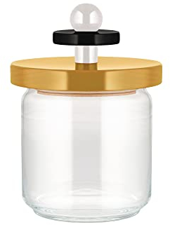 Alessi Mr. Sottsass I Suppose ES16 / 75 1- Design Hermetic Glass Jar with Beech Wood Lid, Yellow, Black and White