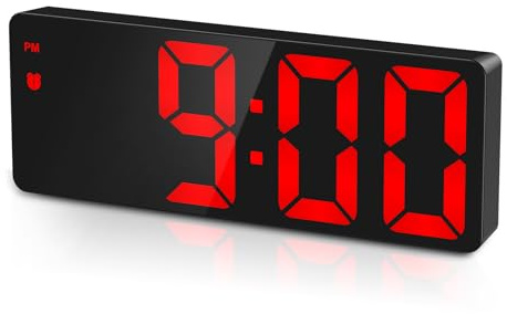 Criacr Digital Alarm Clock, 6.5 LED Display Alarm Clocks Bedside, USB/Battery Powered Digital Clock with Snooze, Date, Time, 3 Adjustable Brightness, Voice Control, 12/24Hr (Red)