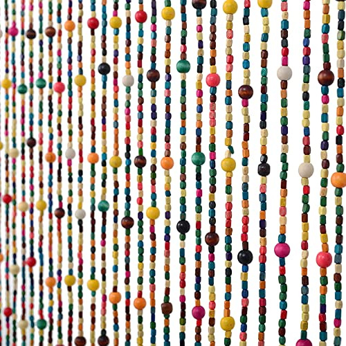FlavorThings 36 x 79 41 Strands Rainbow Colorful Hippie Wood Beaded Curtain Boho-Bohemian Natural Wooden Door Doorway Beads Bamboo-Like Window Front Door Decor Curtains Home Decor Gift Set