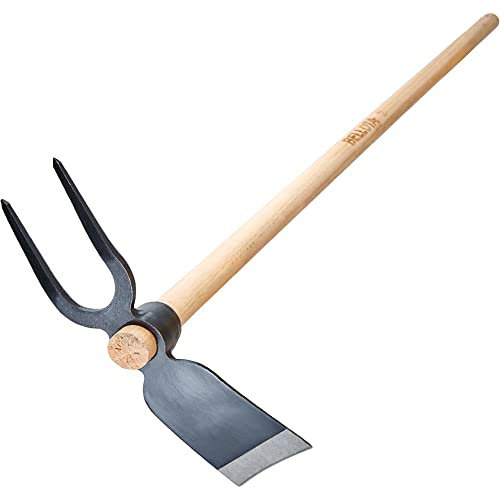 Bellota HOE344600W100AP - Azada forjada Doble Uso, Horquilla con Diente en Forma de Diamante y azada, con Mango de Madera y Sistema antigiro