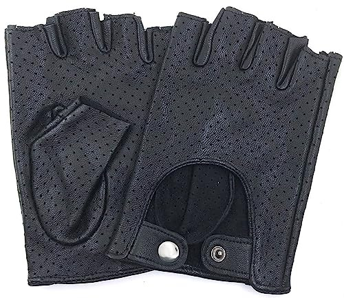 ZLUXURQ Womens Soft and Breathable Fingerless Leather Driving Gloves Black-Premium Lambskin