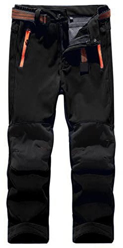 Jessie Kidden Kids Boys Girls Youth Waterproof Windproof Hiking Ski Snow Pants Elastic Waist Warm Insulated Fleece Lined Winter Pants (16010 Black, 14-16 Years)